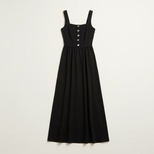 ASOS DESIGN square neck midi sundress with button detail in black​